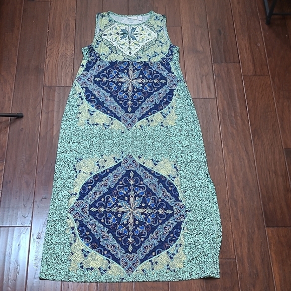 Chico's Dresses & Skirts - Chico's Sleeveless Blue/Green/Yellow Paisley Print Maxi Dress size 2 (Large)
